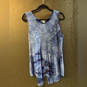 Westport Blue Navy Sleeveless Tank Tanktop Size XL Sequins